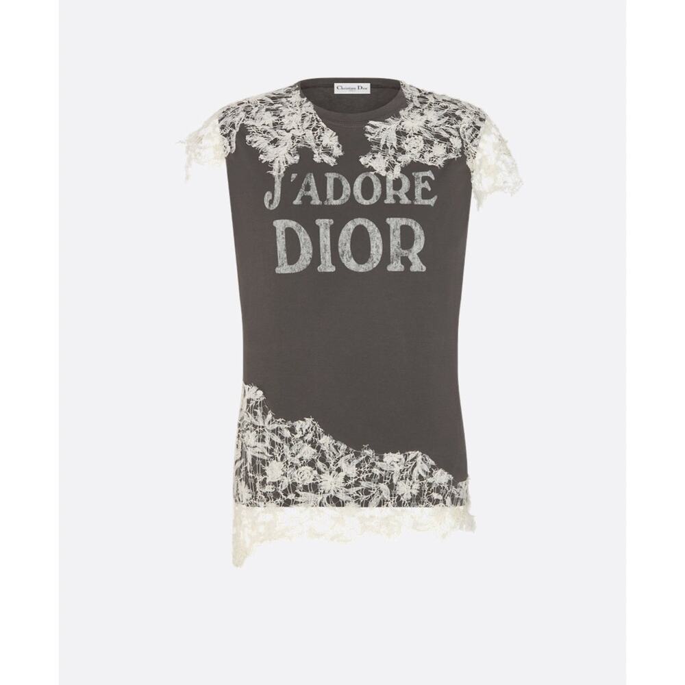 Christian Dior logo crochet new season lace cotton tank top asymmetrical gray